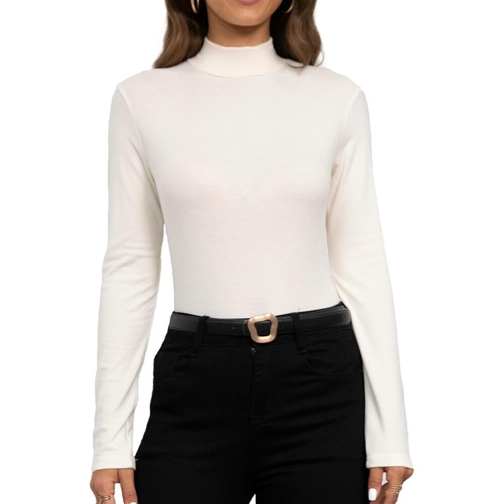 Women's Long Sleeve Mock Turtleneck Top Lightweight Stretch Layering Shirt